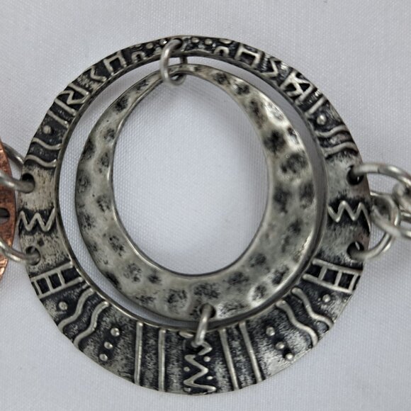 Boho Multi Tone Metal Hoop Chain Belt w/ Silver, Copper, Brass Tone Double Hoops - Picture 6 of 16